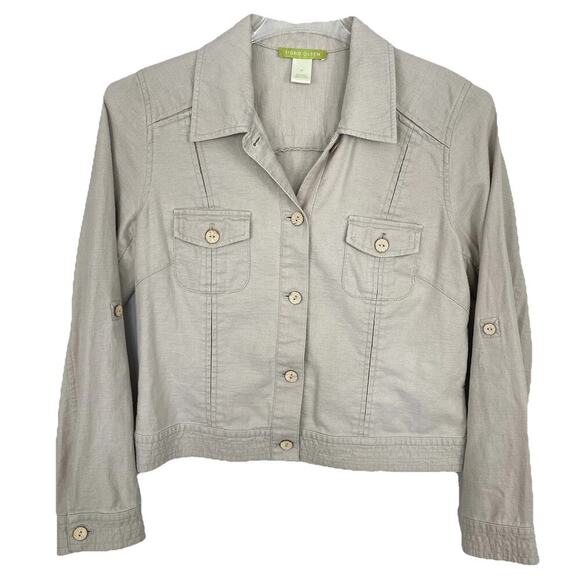 Sigrid Olsen Linen Blend Jacket Women's Size 10 Beige Classic Trucker Coastal - Picture 1 of 11